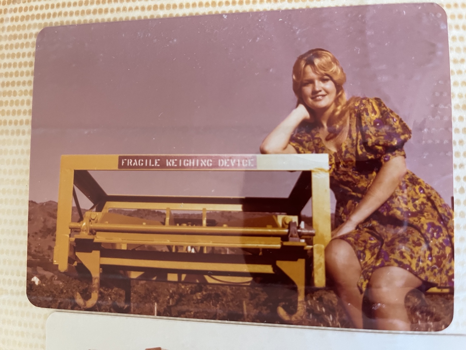 Historical photograph of equipment marked Fragile Weighing Device